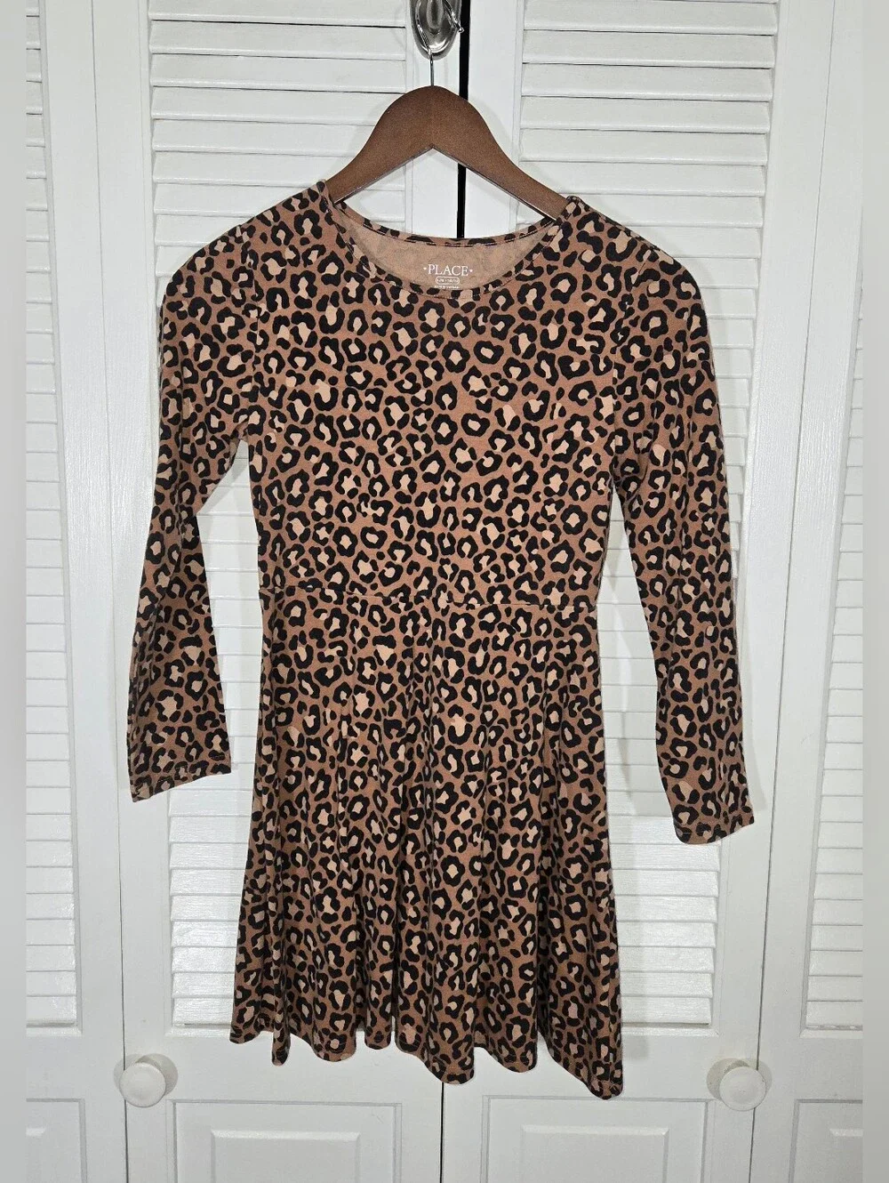 Children's Place Long Sleeve Leopard Knit Skater Elastic Waist Dress Sz 10/12